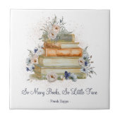 ヴィンテージブックスベージュブルーフラワーズカスタム引用文 タイル (正面)