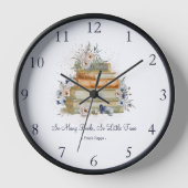 ヴィンテージブックスベージュブルーフラワーズカスタム引用文 壁時計 (正面)