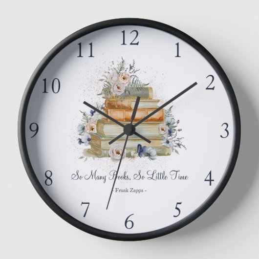 ヴィンテージブックスベージュブルーフラワーズカスタム引用文 壁時計 (正面)