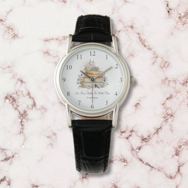 ヴィンテージブックスベージュブルーフラワーズカスタム引用文 腕時計 (Close up)