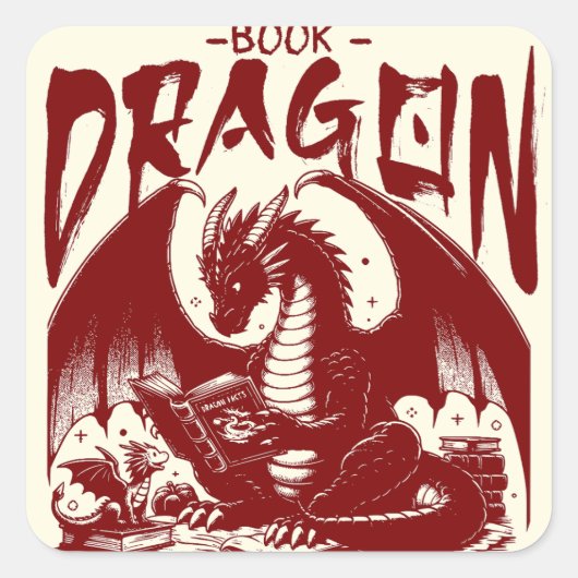 ヴィンテージブックドラゴン本ファンタジー読み取り装置 スクエアシール (正面)