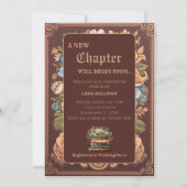 ヴィンテージブックニューチャプターフローラブライダルシャワー 招待状 (正面)