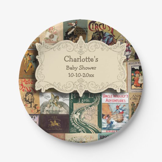 ヴィンテージブックベビーシャワー ペーパープレート (正面)