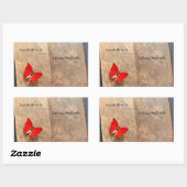 ヴィンテージブックページの赤い蝶 長方形シール (シート)