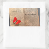 ヴィンテージブックページの赤い蝶 長方形シール (バッグ)