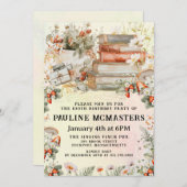 ヴィンテージブックラバーコテージコア100誕生日 招待状 (正面/裏面)