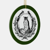 ヴィンテージブック蔵書票フクロウ先生クリスマスグリーン セラミックオーナメント (右)