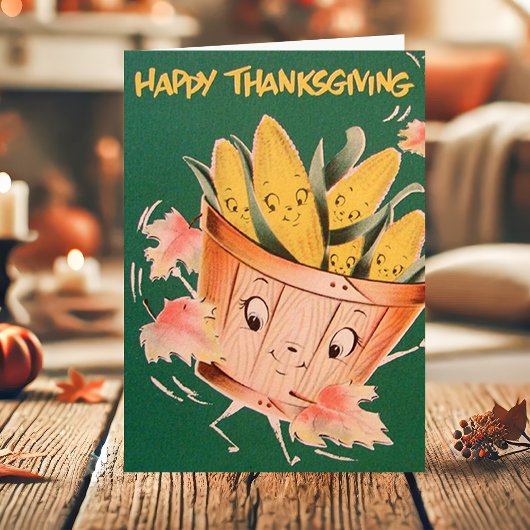 ヴィンテージブッシェルオブコーンハッピーサンクスギビング シーズンカード