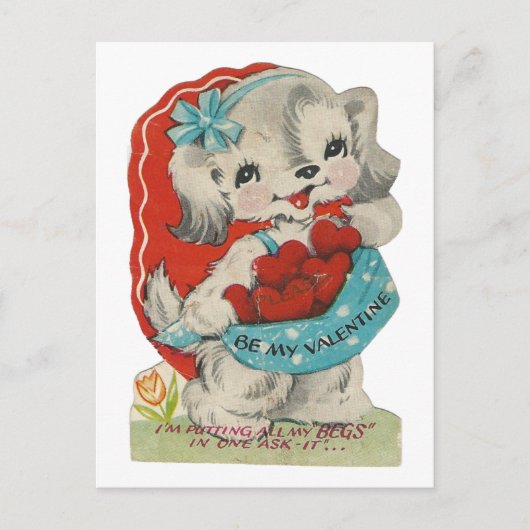 ヴィンテージブッシェルオブハートズドギーバレンタイン シーズンポストカード (正面)