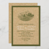 ヴィンテージブドウ園とコルクベージュ赤結婚ーズ 招待状 (正面/裏面)