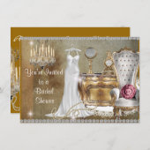 ヴィンテージブライダルシャワーの招待フェイク背景 招待状 (正面/裏面)