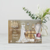 ヴィンテージブライダルシャワーの招待フェイク背景 招待状 (スタンド正面)