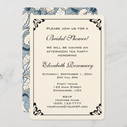 ヴィンテージブライダルシャワーアールヌーボーアイリスフラワー 招待状 (正面/裏面)