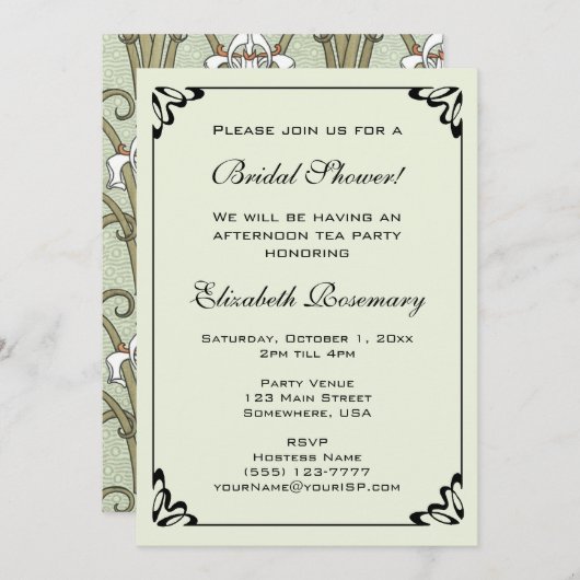 ヴィンテージブライダルシャワーアールヌーボーアイリスフラワー 招待状 (正面/裏面)