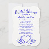 ヴィンテージブライダルシャワーコバルトブルー&ホワイトハート 招待状 (正面)