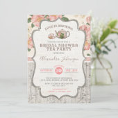 ヴィンテージブライダルシャワーティーパーティーほこりっぽいピンクフローラ 招待状 (スタンド正面)