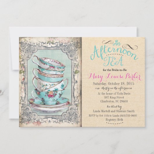 ヴィンテージブライダルシャワーティー招待状 招待状 (正面)
