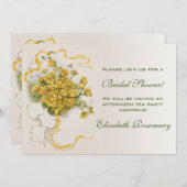 ヴィンテージブライダルシャワーヴィンテージイエローフラワーフローラ 招待状 (正面/裏面)