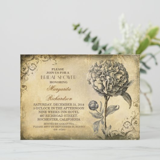 ヴィンテージブライダルシャワー招待状と牡丹開花 招待状 (スタンド正面)