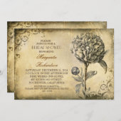 ヴィンテージブライダルシャワー招待状と牡丹開花 招待状 (正面/裏面)