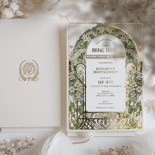 ヴィンテージブライダルシャワー招待状アールヌーボーデコ 箔招待状
