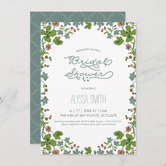 ヴィンテージブライダルシャワー招待 – ガーデン，花 招待状 (正面/裏面)