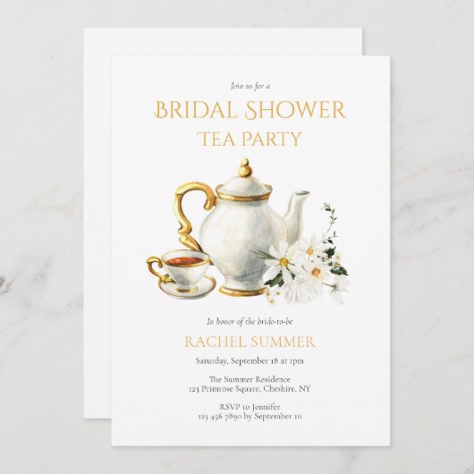 ヴィンテージブライダルシャワー茶パーティー 招待状 (正面/裏面)