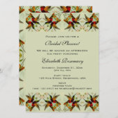ヴィンテージブライダルシャワー、ハミングバードフローラ花 招待状 (正面/裏面)