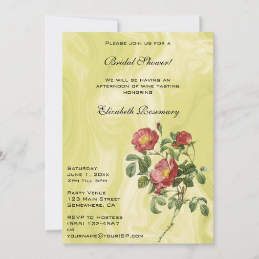 ヴィンテージブライダルシャワー、愛のバラバイルドゥート 招待状 (正面)