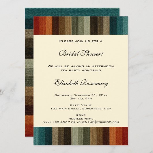 ヴィンテージブライダルシャワー、暖かい秋のストライプ 招待状 (正面/裏面)