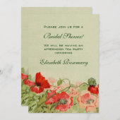ヴィンテージブライダルシャワー、赤いポピーの花フローラ 招待状 (正面/裏面)