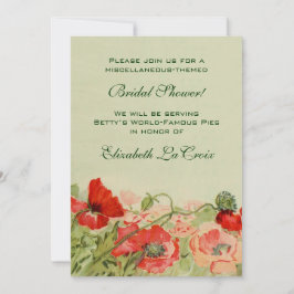 ヴィンテージブライダルシャワー、赤いポピーの花フローラ 招待状