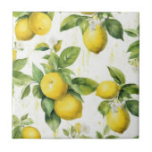 ヴィンテージブライトイエローウォーター色レモンパターン タイル (正面)