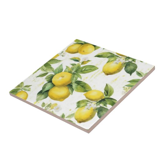 ヴィンテージブライトイエローウォーター色レモンパターン タイル (側面)