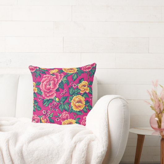 ヴィンテージブライトピンクチノワリー大フローラ クッション (ソファ)