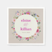 ヴィンテージブライトワイルドフラワー結婚チョウ スタンダードカクテルナプキン (正面)