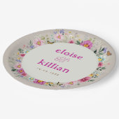 ヴィンテージブライトワイルドフラワー結婚チョウ ペーパープレート (アングル)