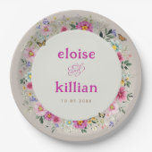 ヴィンテージブライトワイルドフラワー結婚チョウ ペーパープレート (正面)