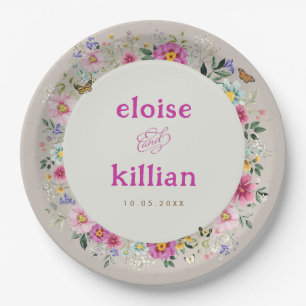 ヴィンテージブライトワイルドフラワー結婚チョウ ペーパープレート