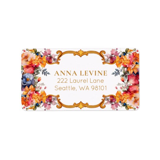 ヴィンテージブライト花模様ロマンチック金ゴールドフレーム ラベル (正面)