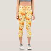 ヴィンテージブライト鮮やかイエローオレンジ秋フローラ カプリレギンス (正面)