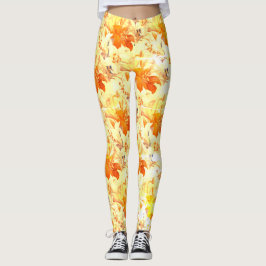ヴィンテージブライト鮮やかイエローオレンジ秋フローラ レギンス