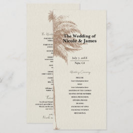 ヴィンテージブラウンのパームツリービーチウェディングプログラム メニュー