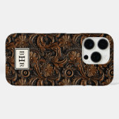 ヴィンテージブラウンの型押しレザーモノグラム Case-Mate iPhoneケース (裏面 (横))