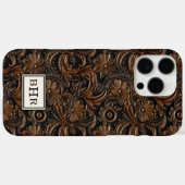 ヴィンテージブラウンの装飾革モノグラム Case-Mate iPhoneケース (裏面 (横))