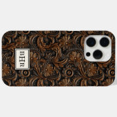 ヴィンテージブラウンの装飾革モノグラム Case-Mate iPhoneケース (裏面 (横))