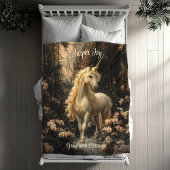 ヴィンテージブラウンアンドピンクユニコーンウッドランド子供部屋 フリースブランケット