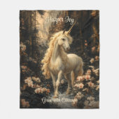 ヴィンテージブラウンアンドピンクユニコーンウッドランド子供部屋 フリースブランケット (正面)