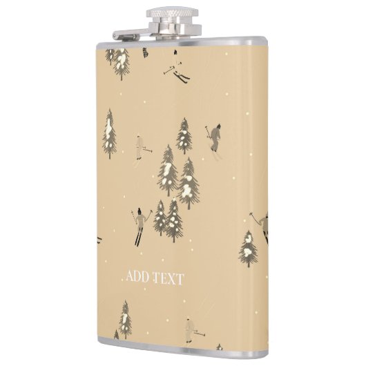 ヴィンテージブラウンウィンタースキーヤーズスキーパターン フラスク (左)