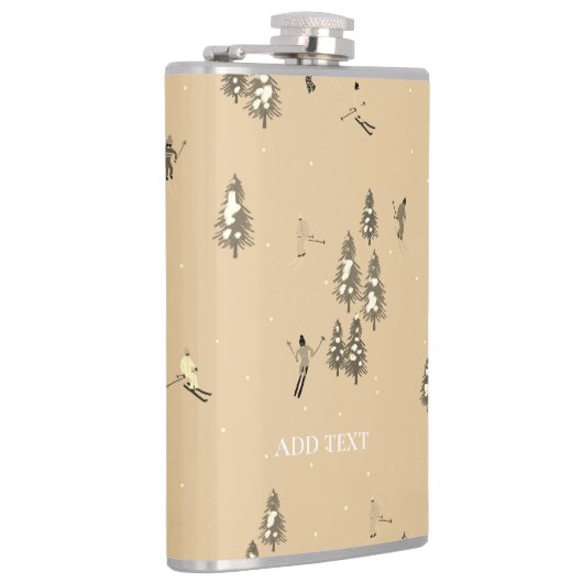 ヴィンテージブラウンウィンタースキーヤーズスキーパターン フラスク (右)